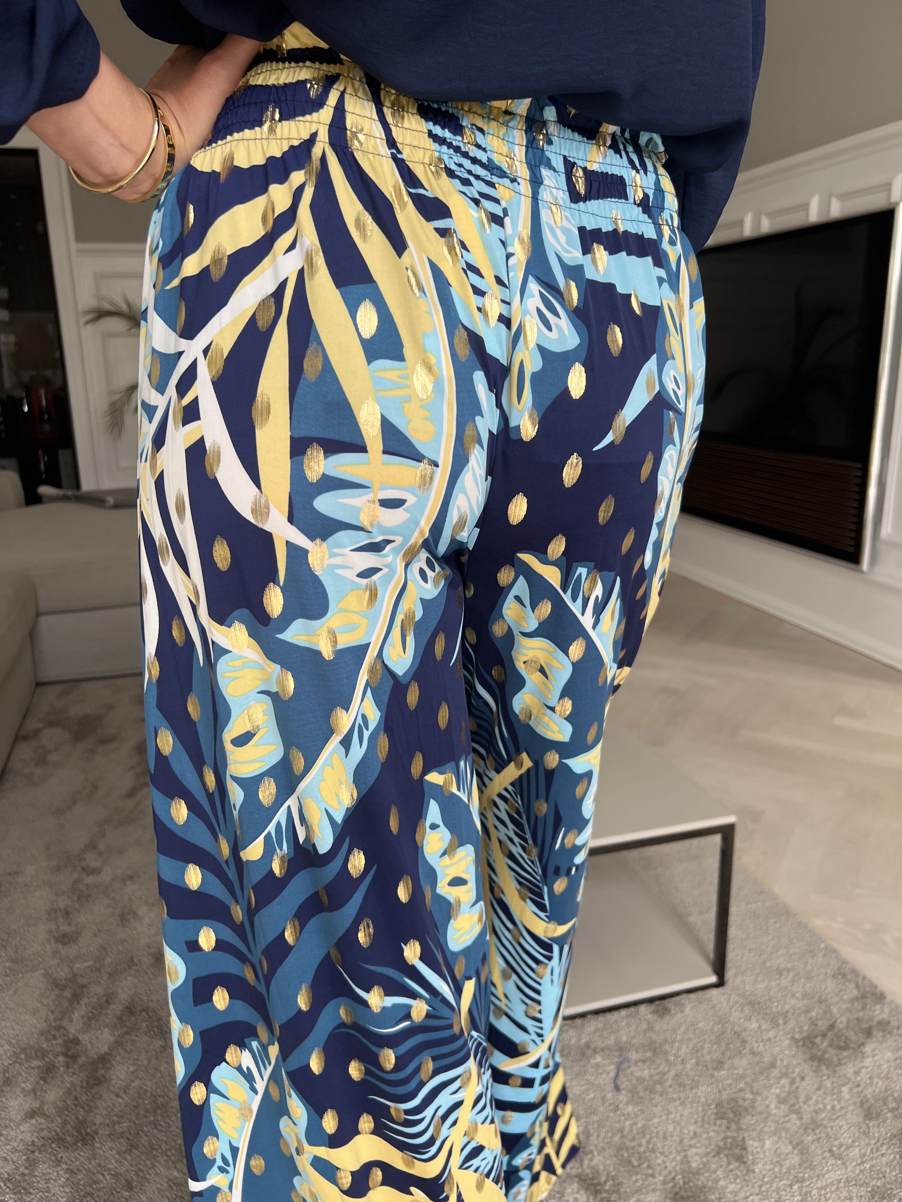 Pams Pants Forest - Lösa mönstrade byxor i elastiskt tyg